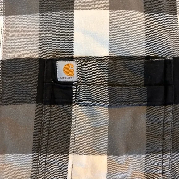 Carhartt Men's Loose Fit Heavyweight Flannel Plaid Shirt black n white 2XL - Picture 6 of 7